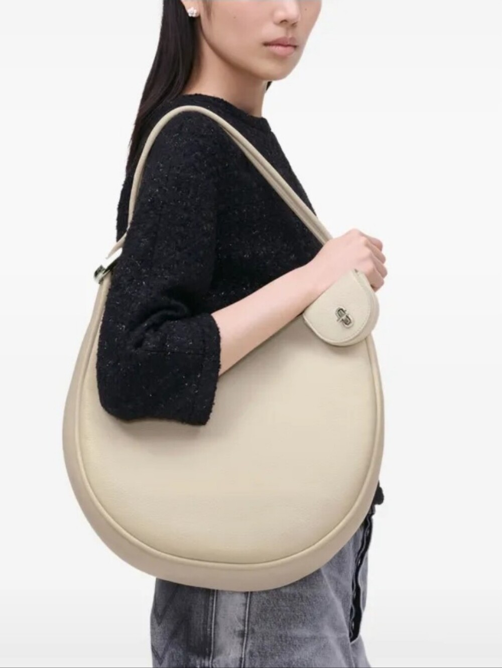 Marc Jacob Cream Pebbled Leather Crescent Shoulder Bag with Pouch